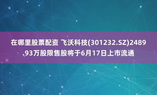 在哪里股票配资 飞沃科技(301232.SZ)2489.93万股限售股将于6月17日上市流通